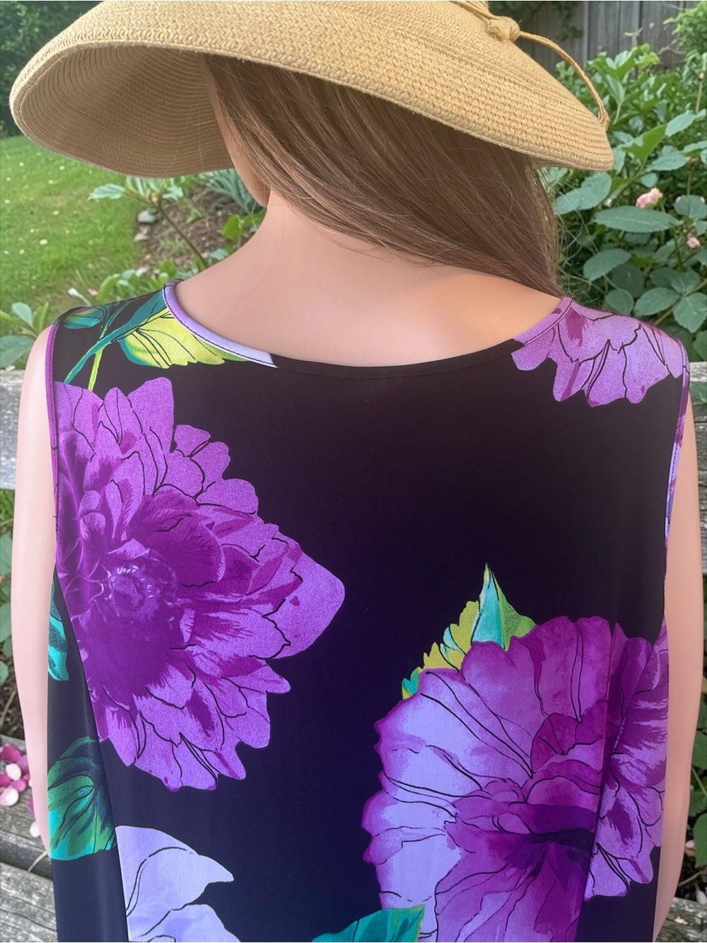 Susan Graver Black Purple Floral Stretch Maxi Tank Dress 2X - Picture 3 of 7